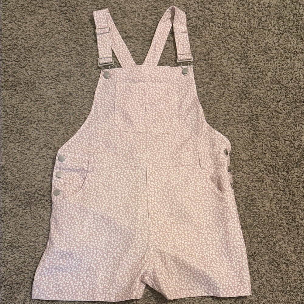 Pink Floral Short Overalls